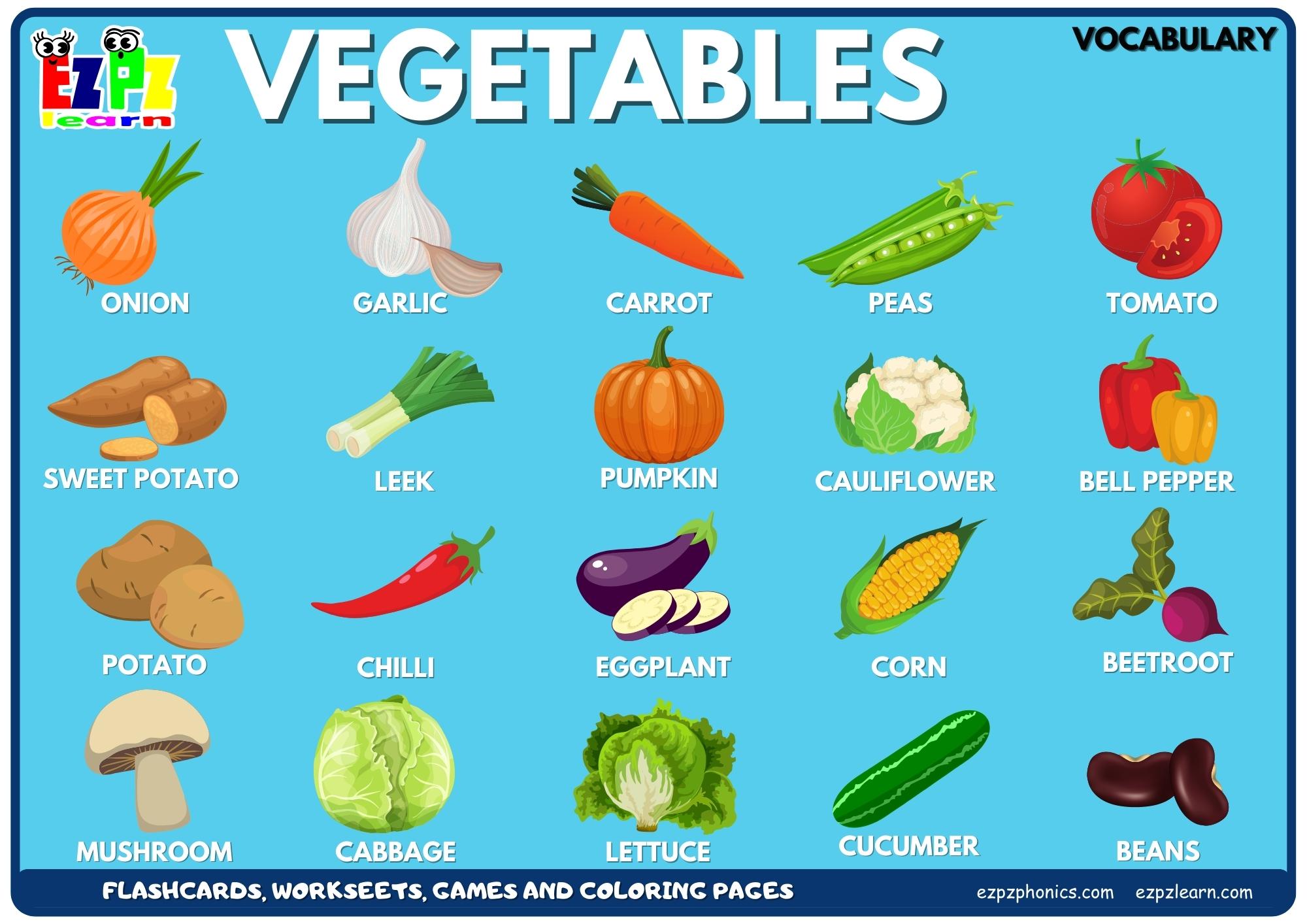 Vegetables Vocabulary Picture Dictionary Join Now for Free Flashcards, Worksheets and Coloring Pages
